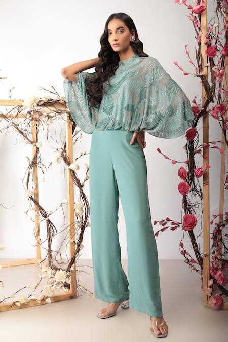 Buy Blue Polyester Georgette Embellished Abstract Round High Mia Bodice ...