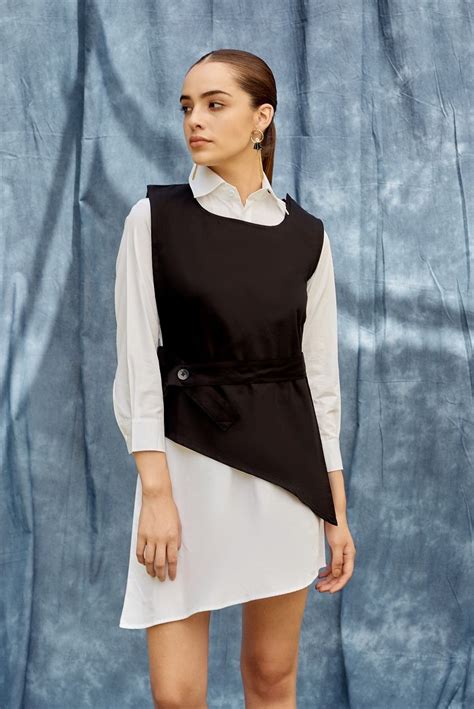Black and white color blocked, double layered dress – Anysa