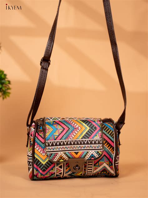 Printed Geometric Design Sling Bag - Multi Colour - KB22136
