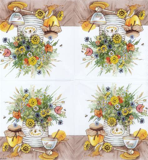Decoupage Paper Napkins of Honey ready for pancake on the table ...