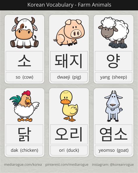 Korean Farm Animal Names | Korean language, Learn korean, Korean words