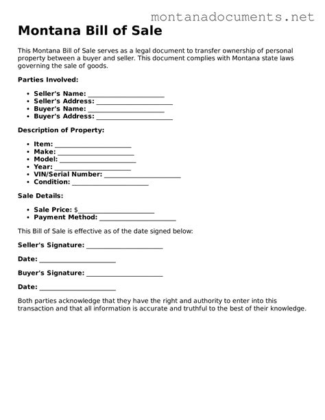 Montana Bill of Sale Form • Montana Documents
