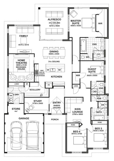 4 Bedroom 3 Bathroom Spacious Family Home Floor Plan