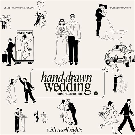 Hand Drawn Wedding Illustration Bundle: SVG, PNG, Bride & Groom Clipart ...