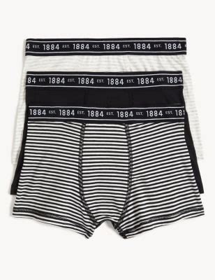 3pk Cotton Rich Striped & Plain Trunks (6-16 Yrs)