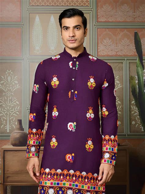 Designer Purple Cotton Navratri Kurta with Multi-Thread & Mirror Work ...