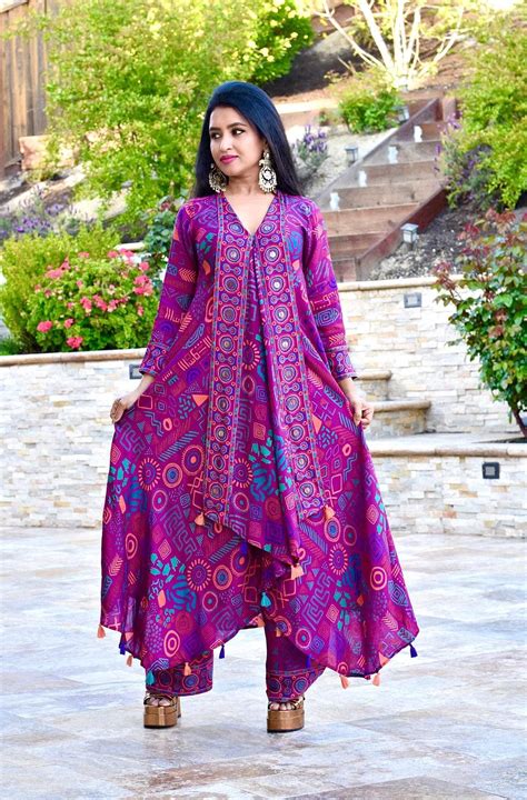 Coord Set Women Indo Western - Purple Pink Butterfly Coord Set – Label DC