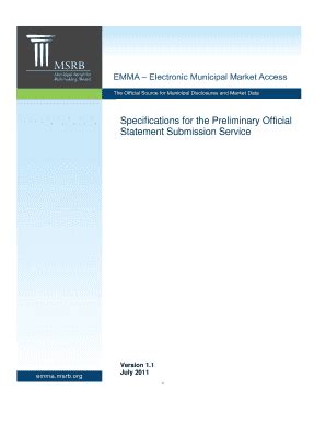 Fillable Online msrb Specifications for the Preliminary Official ...