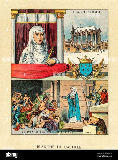 Old color lithography portrait of Blanche of Castile. Blanca de ...