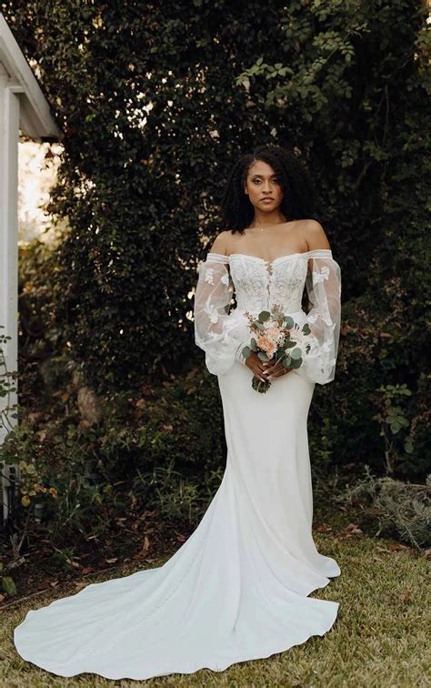 Modern Boho Long Sleeve Wedding Dress with Plunging Neckline