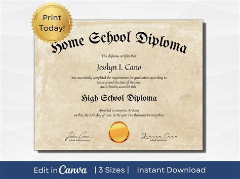 Printable Homeschool Diploma Template | Editable High School Diploma ...