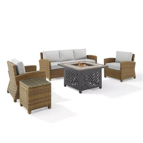 Crosley Bradenton Outdoor Wicker Sofa Set with Fire Table