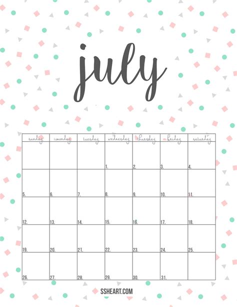 july calendar template free