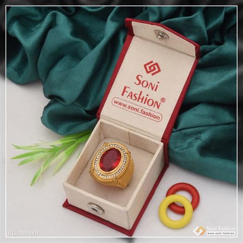 1 gram gold plated red stone streamlined design superior quality ring ...