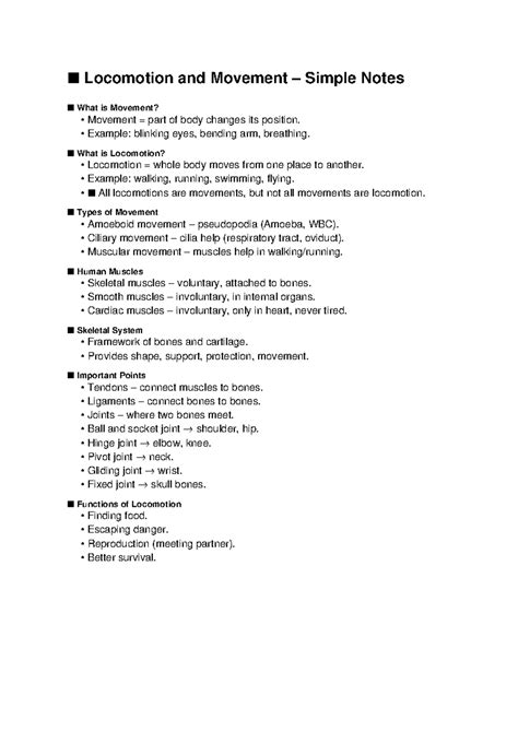 Biology 101: Simple Notes on Locomotion and Movement - Studocu
