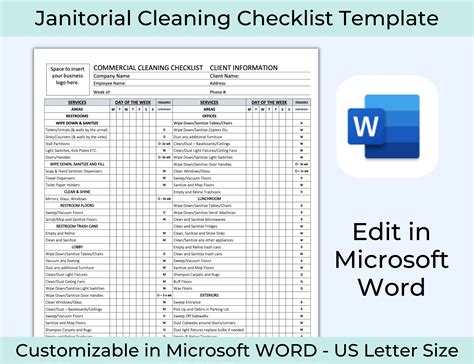 Commercial Office Cleaning Checklist Office Cleaning Business Forms