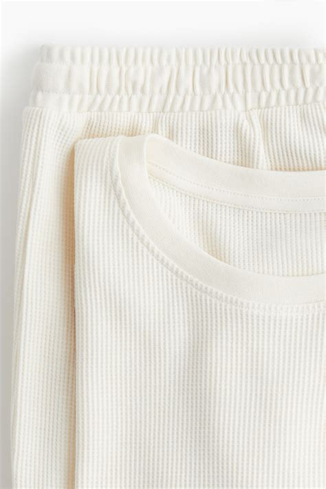 Women's White Waffled pyjama top and shorts | H&M IN