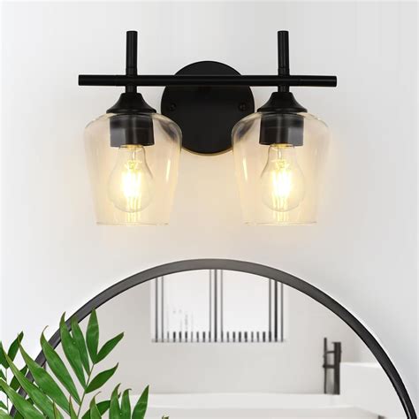 Black Bathroom Light Fixtures 2-Light Bathroom Vanity Light with Clear ...