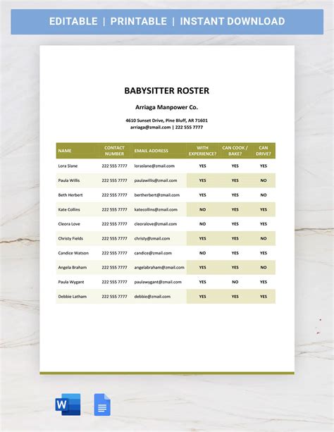 Free Editable Roster Templates in Google Docs to Download