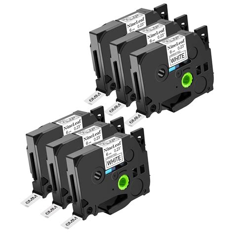 NineLeaf 6 Pack Black on White Labeling Tape Compatible for Brother ...