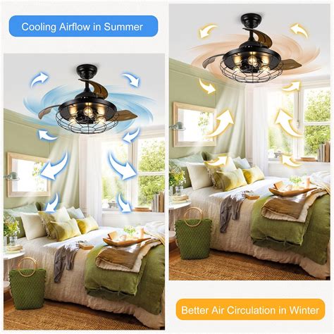 Buy YCGU Vintage Retractable Caged Ceiling Fans with Light, 36 ...