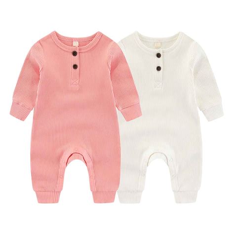 Falianni Fashion Solid Unisex Baby Boy Girl Rompers 2 Pack Long Sleeve ...