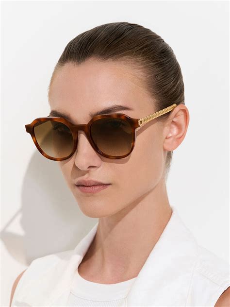 Tortoiseshell Recycled Acetate Chain-Link Sunglasses - CHARLES & KEITH IN