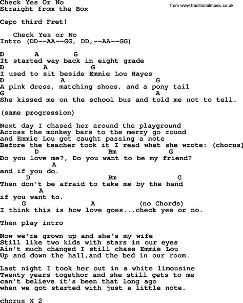 Check Yes Or No, by George Strait - lyrics and chords