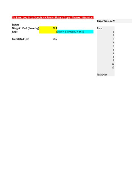 1 Rep Max Calculator Spreadsheet | PDF | Computing | Computer Science