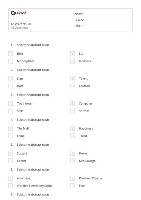 50+ Abstract Nouns worksheets for 3rd Class on Quizizz | Free & Printable