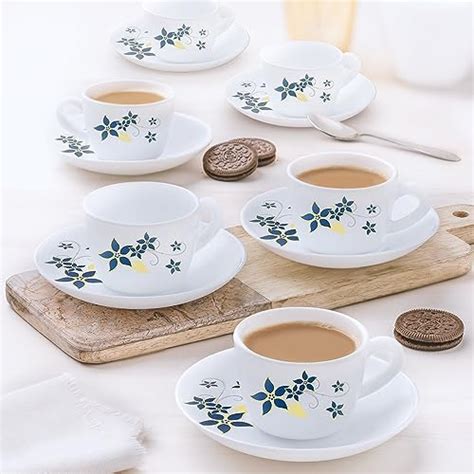 Larah by BOROSIL Bamboo Leaves Opalware Cup and Saucer Set of 12 pcs ...