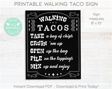 Walking Taco Sign Printable, Taco Bar Sign Instant Download, Taco Party ...