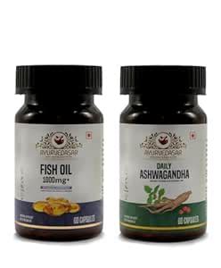 AYURVEDASAR Ashwagandha Capsules + Fish Oil 1000 mg Capsules (60 ...