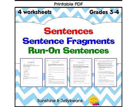 Sentence Fragments and Run-on Sentences 4 Worksheets Grades 3-4 ...
