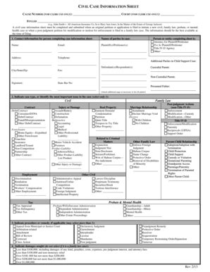 Civil Case Information Sheet - Blank Fillable Template | Fill Out ...