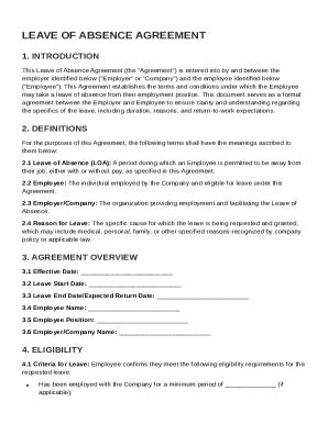Leave of Absence Agreement Template - Blank Fillable Template | Fill ...