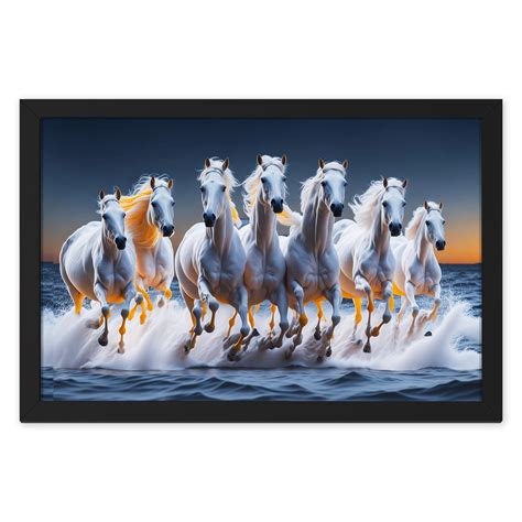 Ritwika's Abstract Wall Art of Seven Running Horses White Motivational ...
