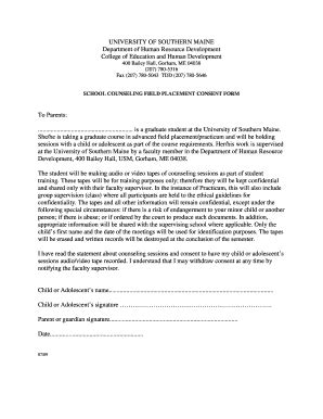 Fillable Online usm maine School Counseling Field Placement Consent ...