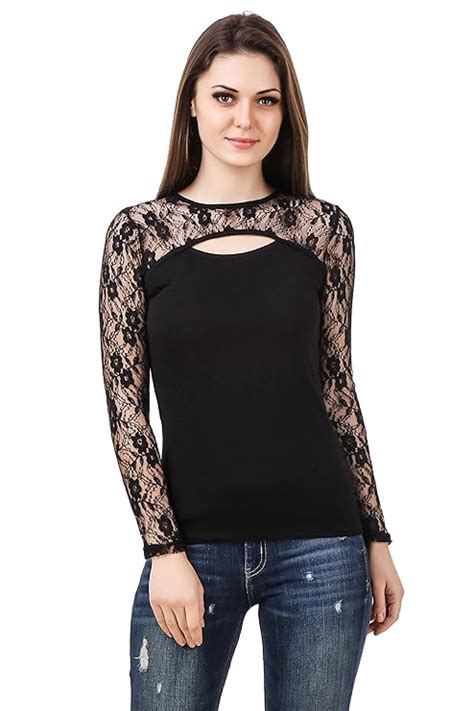 LE BOURGEOIS Women Round Neck Full Lace Sleeve Key Hole Slim Fit Cotton ...