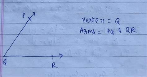 Draw an angle PQR . Write the name of its vertex and arms. - Brainly.in