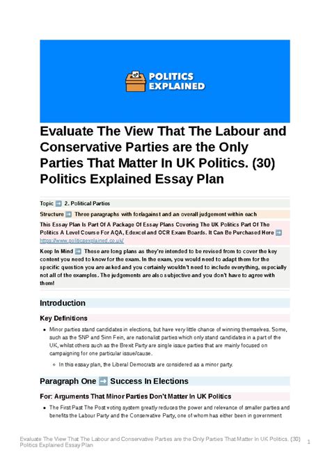 Politics Explained - Edexcel A Level UK Politics Example Pack for ...