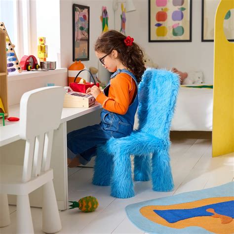 GREJSIMOJS cover for children's chair, faux fur/blue - IKEA