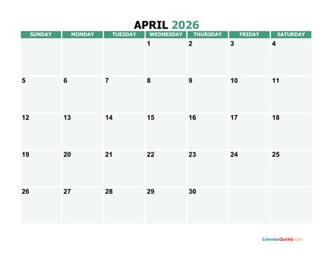 April 2026 Printable Calendar | Calendar Quickly