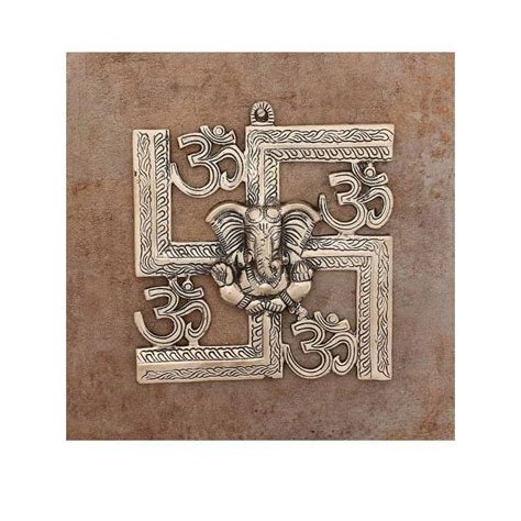 eCraftIndia Lord Ganesha on Om Swastik Metal Silver Wall Hanging – LX INDIA