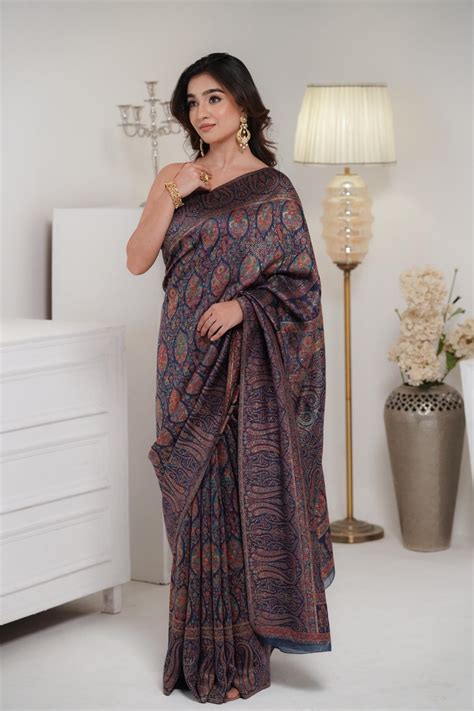 Blue Kani Jamawar Silk Saree– Imperial Weaves
