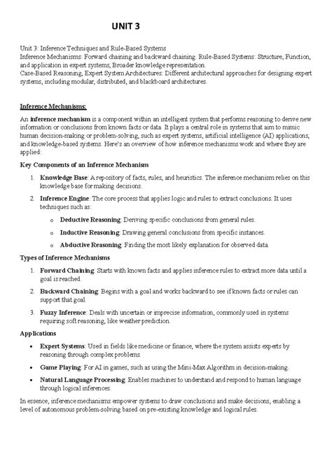 Unit 3ES - Inference Techniques and Rule-Based Systems Inference ...