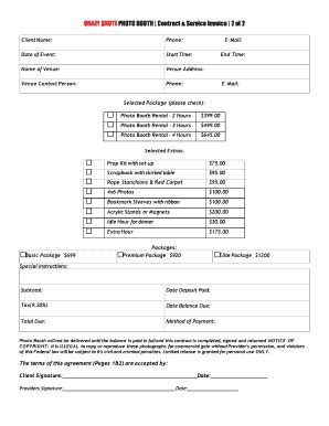 Fillable Online CRAZY SHOTZ PHOTO BOOTH Contract amp Service bInvoiceb ...