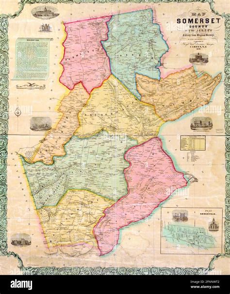 Map of Somerset County, New Jersey, circa 1850 Stock Photo - Alamy