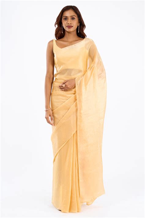 Jyoshita Golden Pre-Draped Saree – Teejh