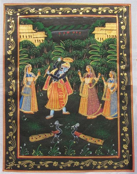 "Krishna Raas Leela": Yellow Orange Miniature Traditional_Art by ...